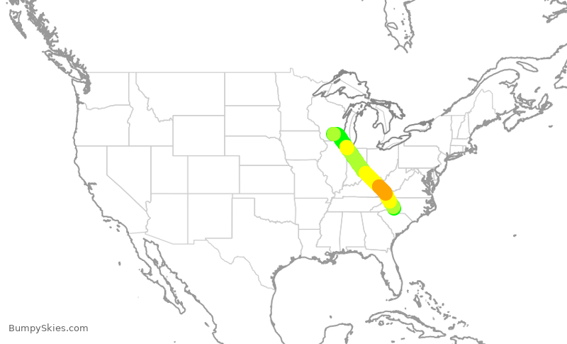 Turbulence forecast map for AAL1002, MSN to CLT