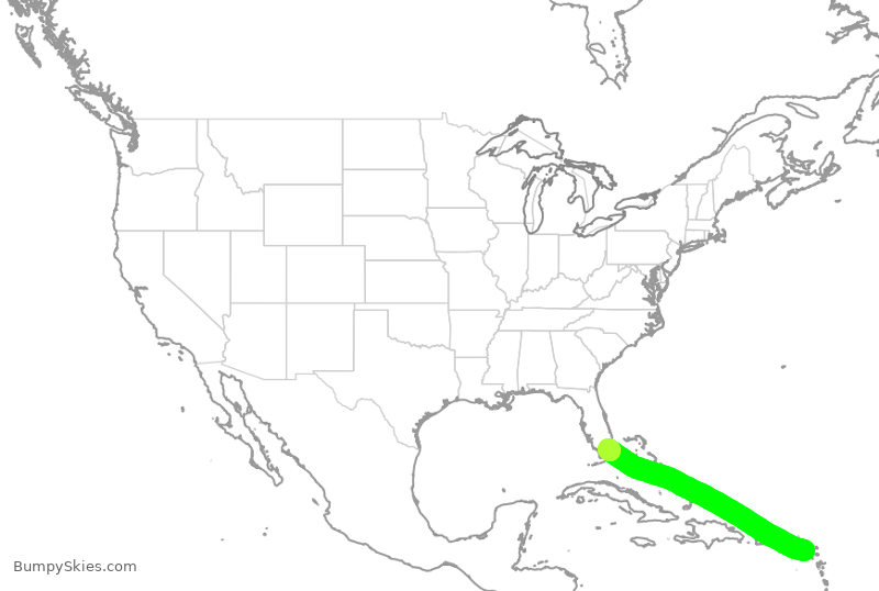 Turbulence forecast map for AAL1003, SKB to MIA