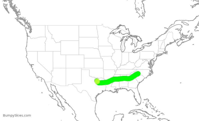 Turbulence forecast map for AAL1005, CLT to DFW