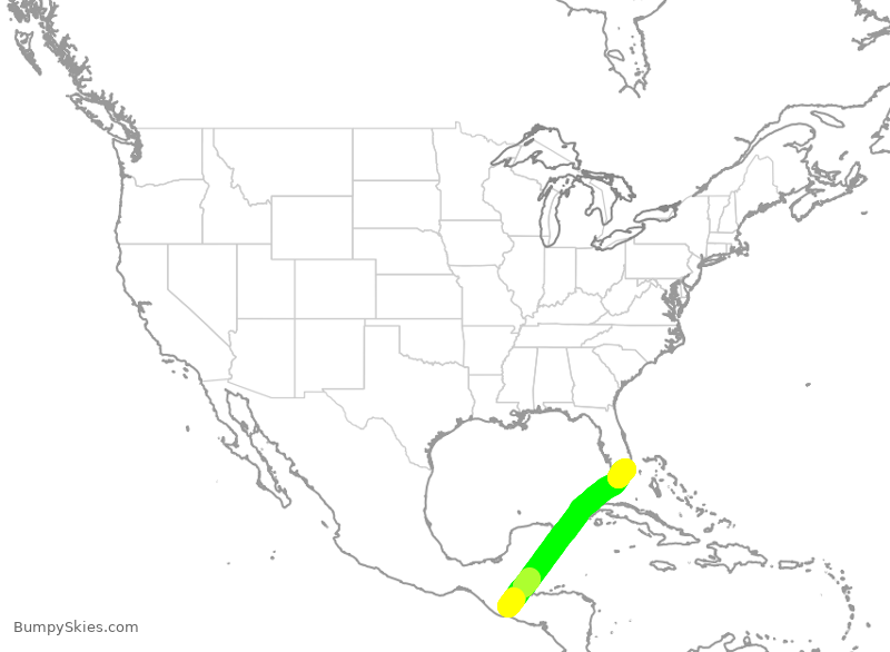 Turbulence forecast map for AAL1006, GGT to MIA