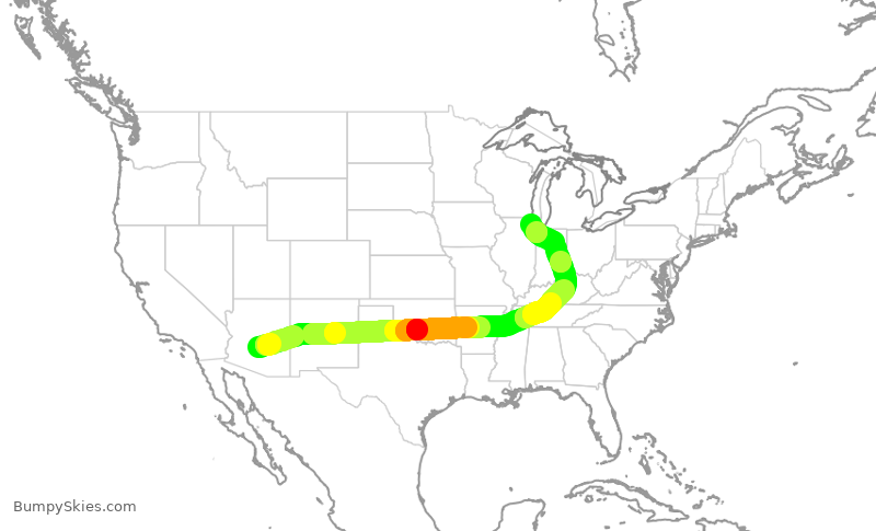 Turbulence forecast map for AAL1011, PHX to ORD