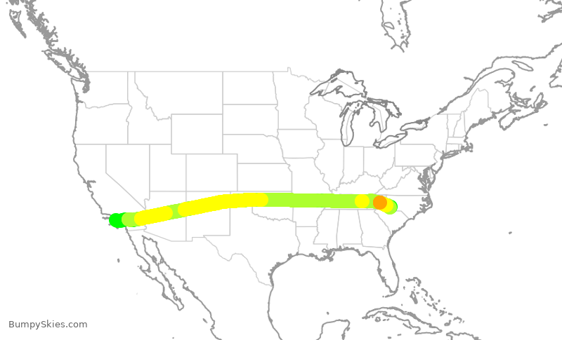 Turbulence forecast map for AAL1012, LAX to CLT