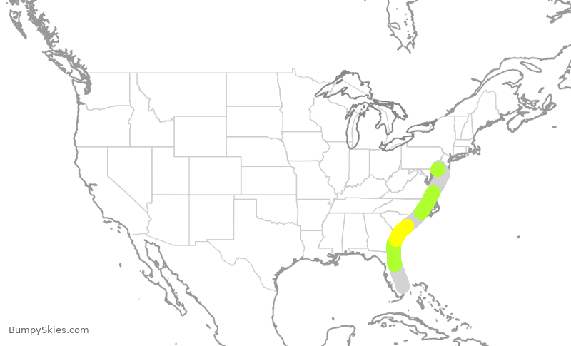 Turbulence forecast map for AAL1015, FLL to PHL