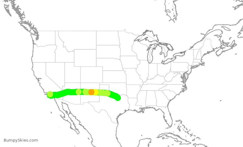 Turbulence forecast map for AAL1023, LAX to DFW