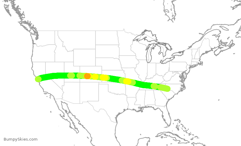 Turbulence forecast map for AAL1023, SFO to CLT