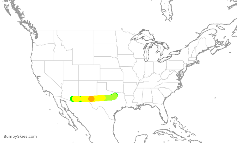 Turbulence forecast map for AAL1025, TUS to DFW