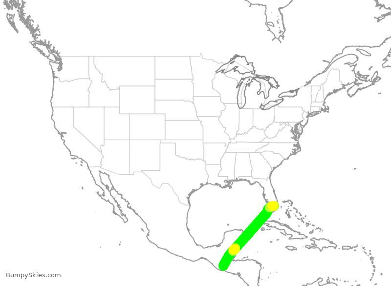 Turbulence forecast map for AAL1027, MIA to GGT