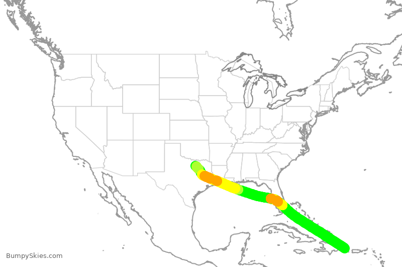 Turbulence forecast map for AAL1037, PUJ to DFW