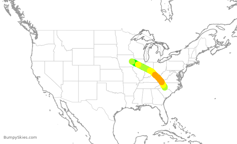 Turbulence forecast map for AAL1039, CID to CLT
