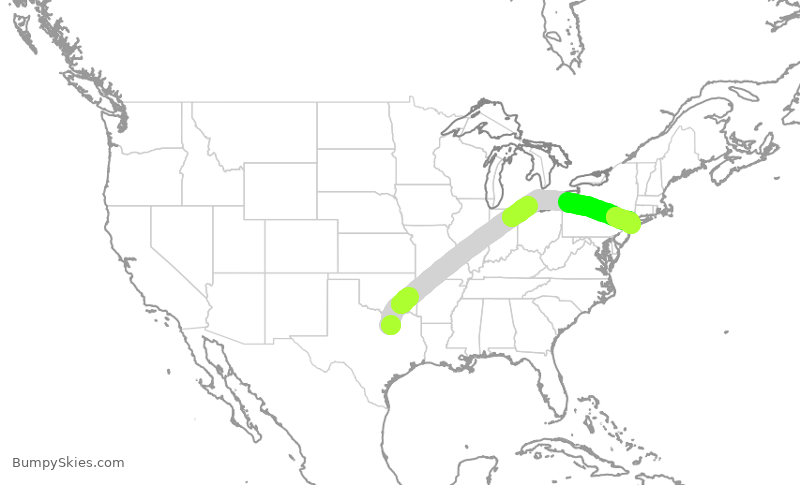 Turbulence forecast map for AAL1040, DFW to JFK