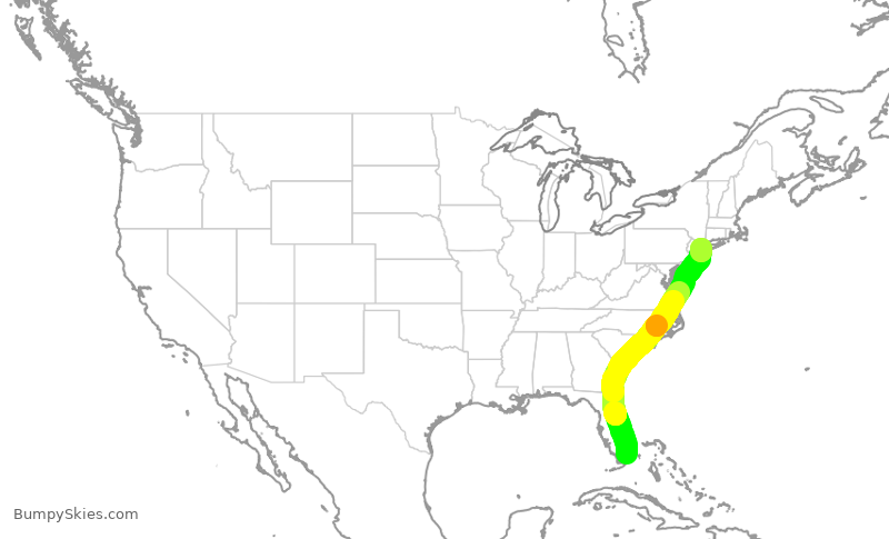 Turbulence forecast map for AAL1040, MIA to JFK