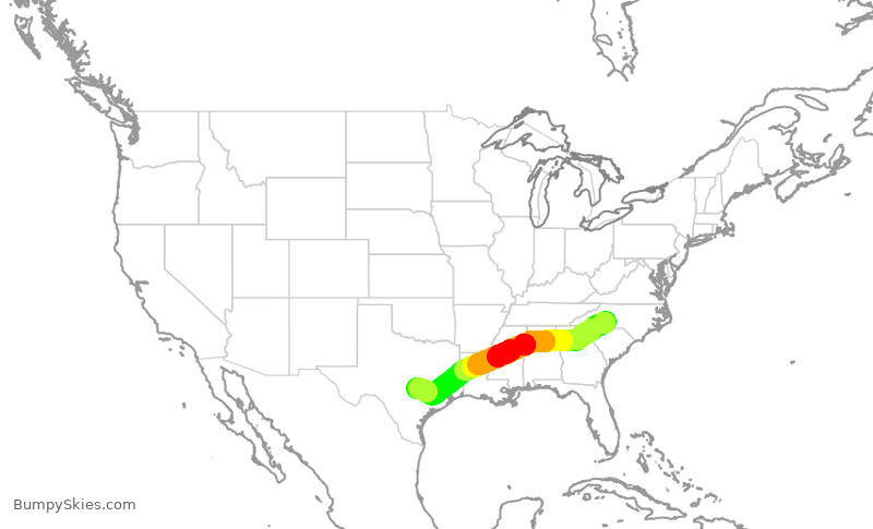 Turbulence forecast map for AAL1041, CLT to AUS