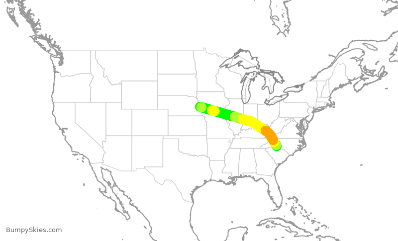 Turbulence forecast map for AAL1042, OMA to CLT