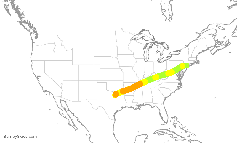 Turbulence forecast map for AAL1043, LGA to DFW