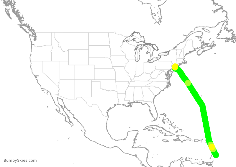 Turbulence forecast map for AAL1044, BGI to JFK