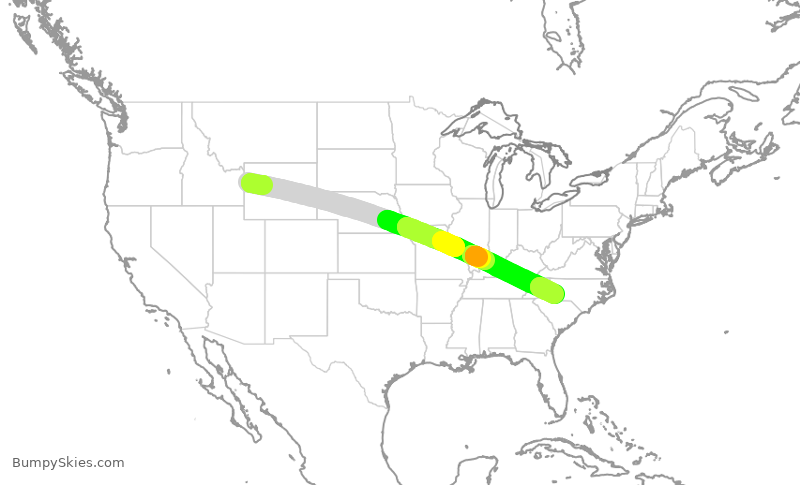 Turbulence forecast map for AAL1049, JAC to CLT
