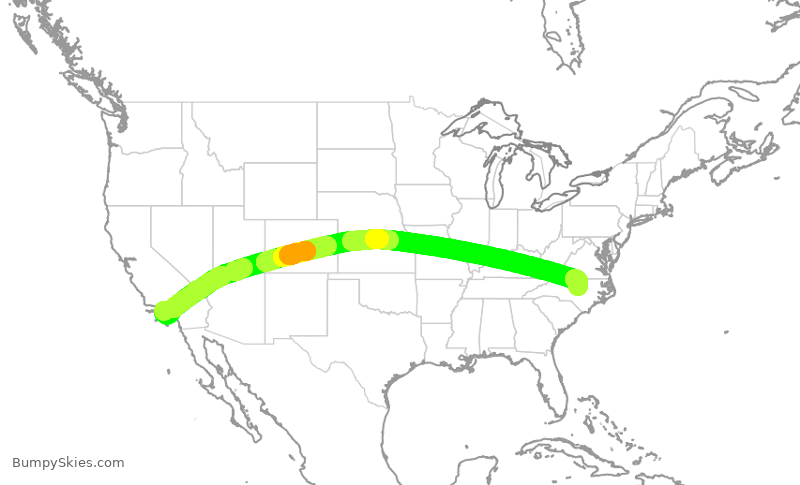 Turbulence forecast map for AAL1049, LAX to RDU