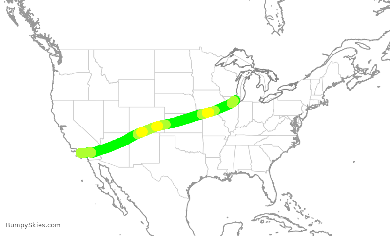 Turbulence forecast map for AAL1050, LAX to ORD