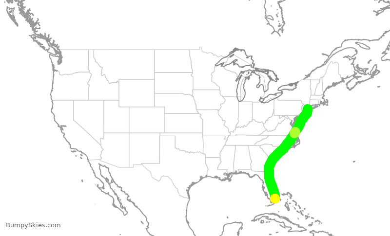 Turbulence forecast map for AAL1051, MIA to JFK