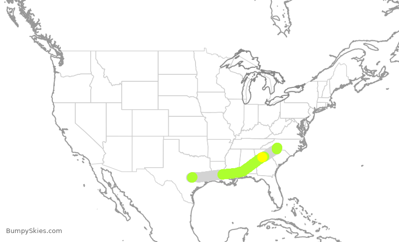 Turbulence forecast map for AAL1052, AUS to CLT