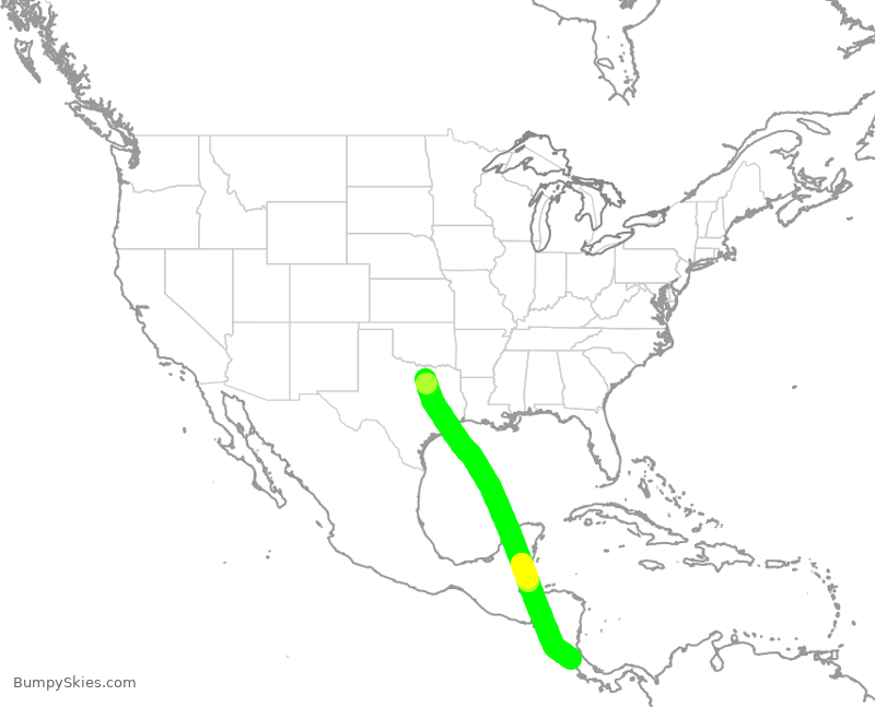 Turbulence forecast map for AAL1053, DFW to ROC