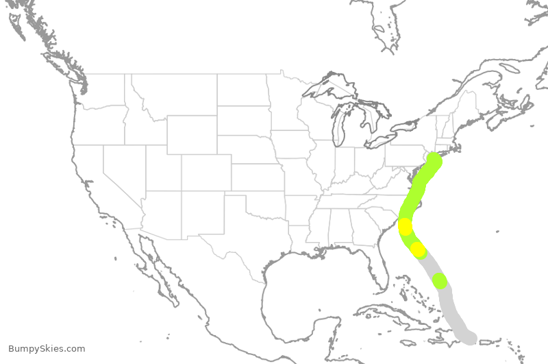 Turbulence forecast map for AAL1058, JFK to PUJ