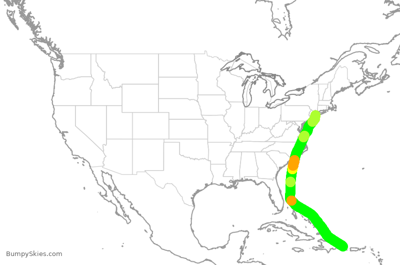 Turbulence forecast map for AAL1058, PUJ to JFK