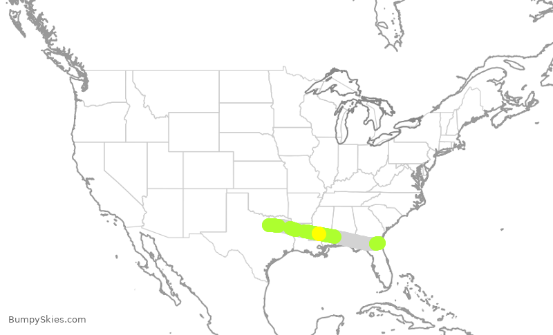 Turbulence forecast map for AAL1061, DFW to JAX