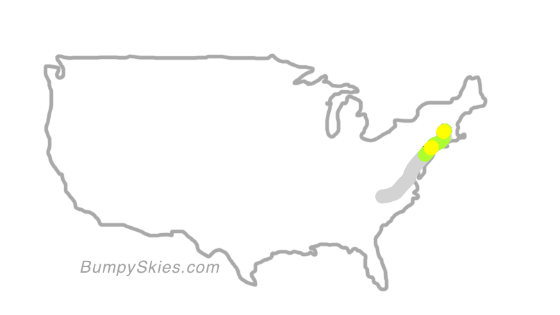 Map of continental US with illustrated flight path and turbulence forecast (described in text below)