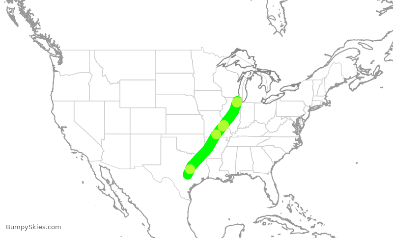 Turbulence forecast map for AAL1062, ORD to AUS