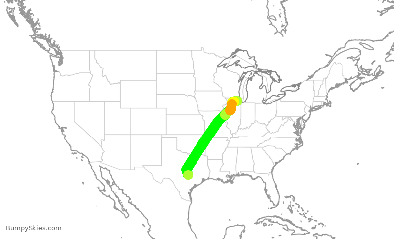Turbulence forecast map for AAL1064, AUS to ORD