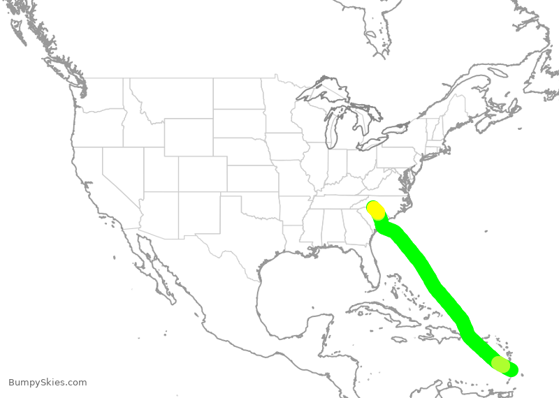 Turbulence forecast map for AAL1067, UVF to CLT