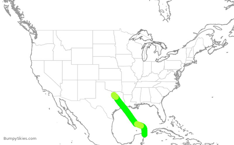 Turbulence forecast map for AAL1068, MUN to DFW