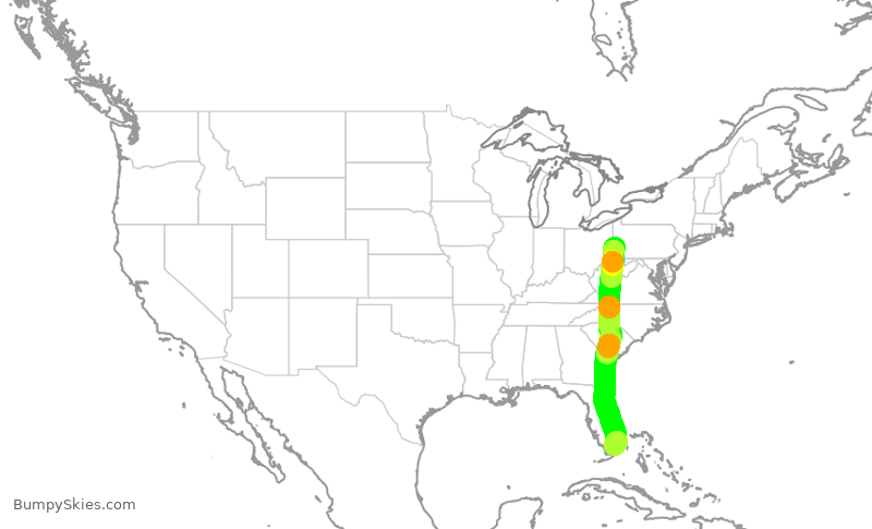Turbulence forecast map for AAL1069, PIT to MIA