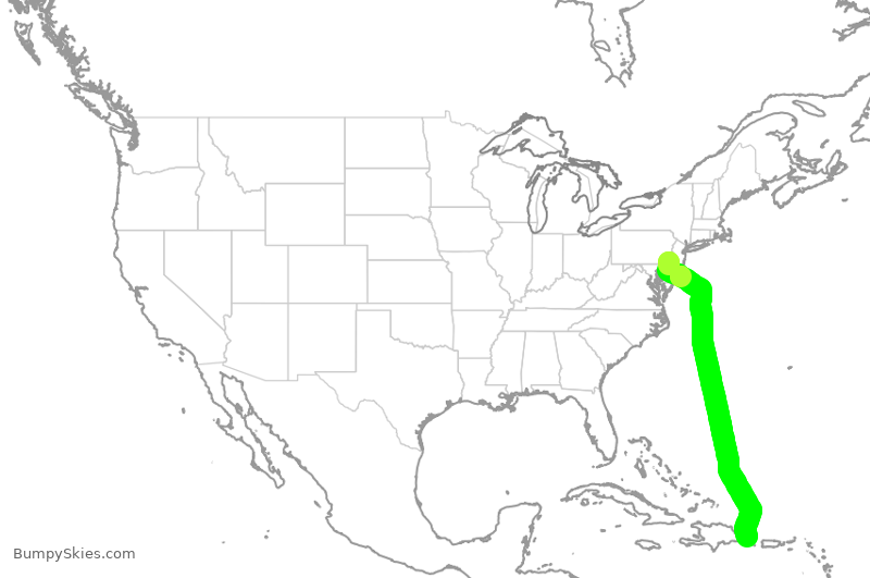Turbulence forecast map for AAL1070, PHL to PUJ