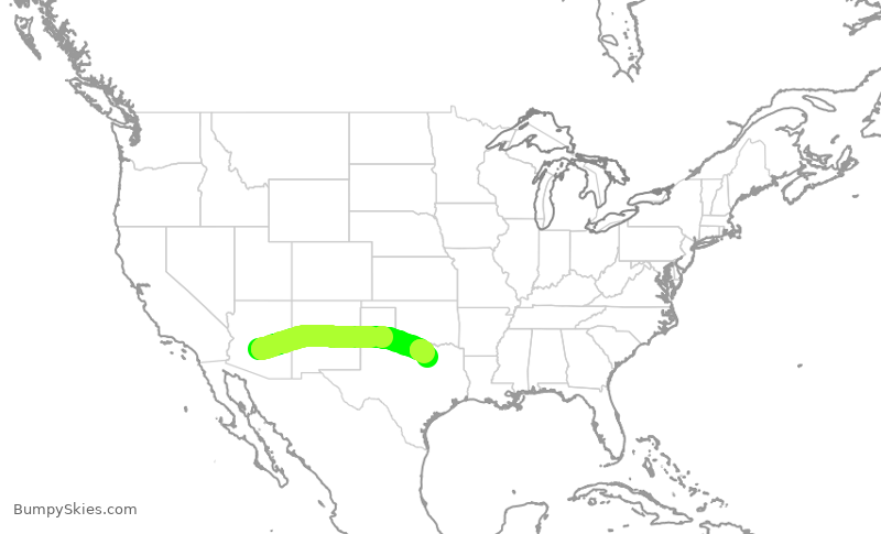 Turbulence forecast map for AAL1070, PHX to DFW