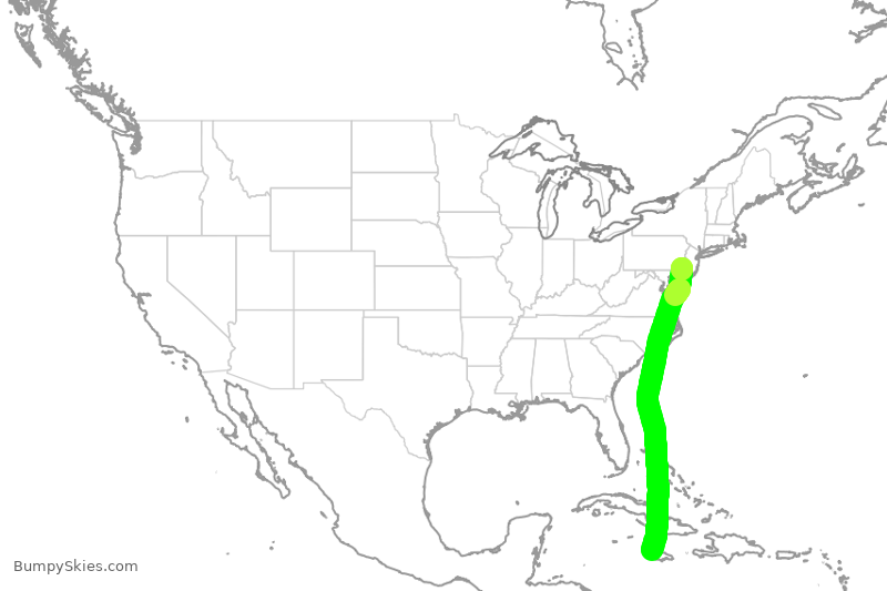 Turbulence forecast map for AAL1075, PHL to MBJ