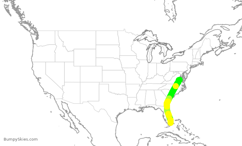 Turbulence forecast map for AAL1080, MIA to RIC