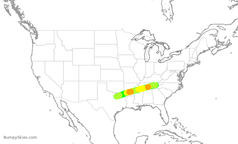 Turbulence forecast map for AAL1081, DFW to TYS