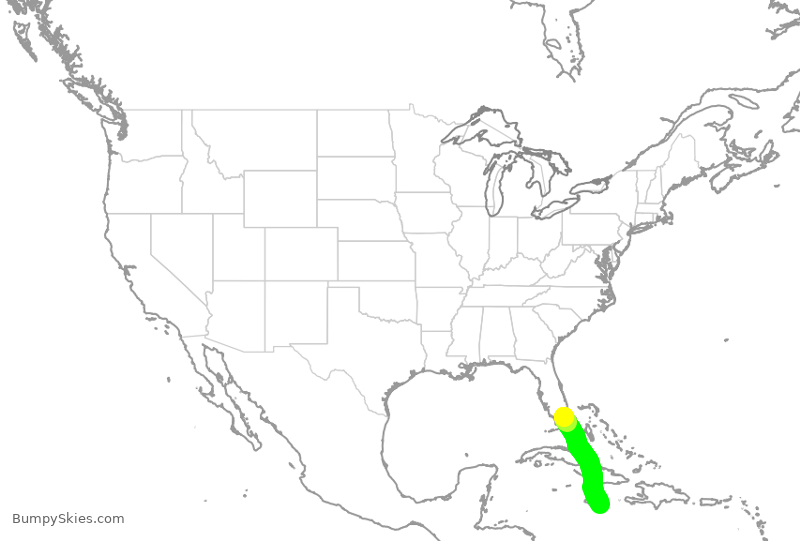 Turbulence forecast map for AAL1082, MIA to KJP