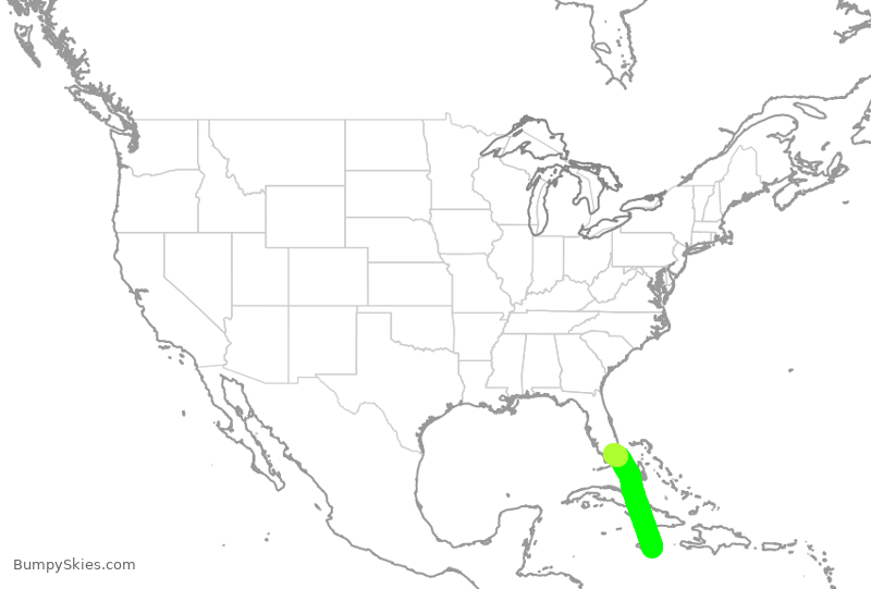 Turbulence forecast map for AAL1082, KIN to MIA