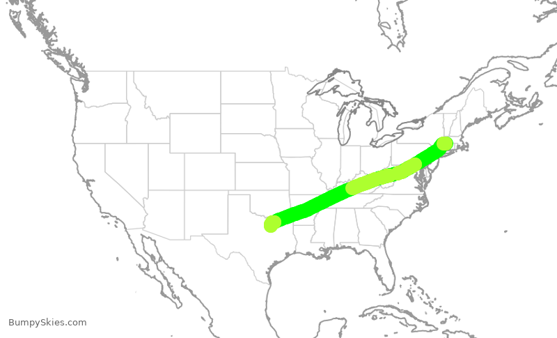 Turbulence forecast map for AAL1083, BDL to DFW