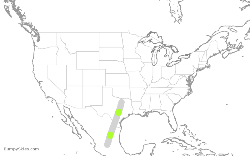 Turbulence forecast map for AAL1086, DFW to BJX