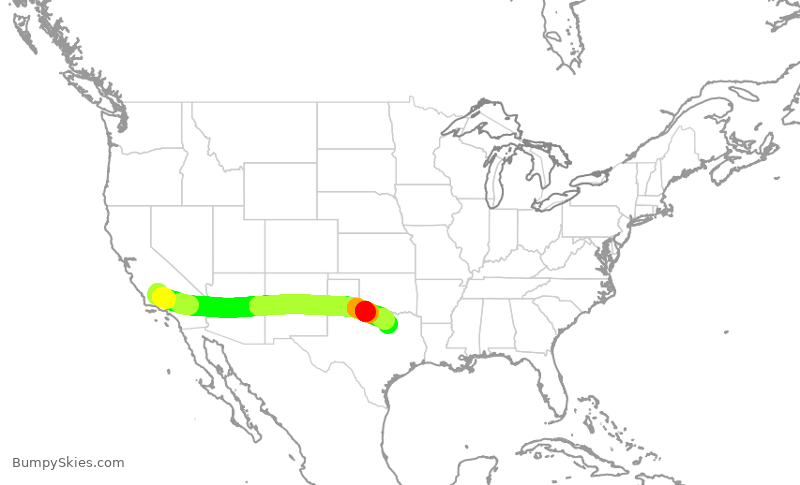 Turbulence forecast map for AAL1087, BFL to DFW