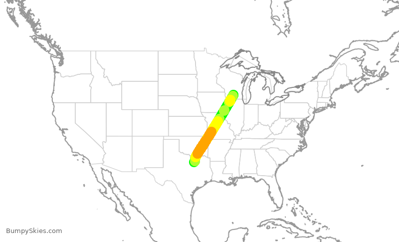 Turbulence forecast map for AAL1088, DFW to MSN