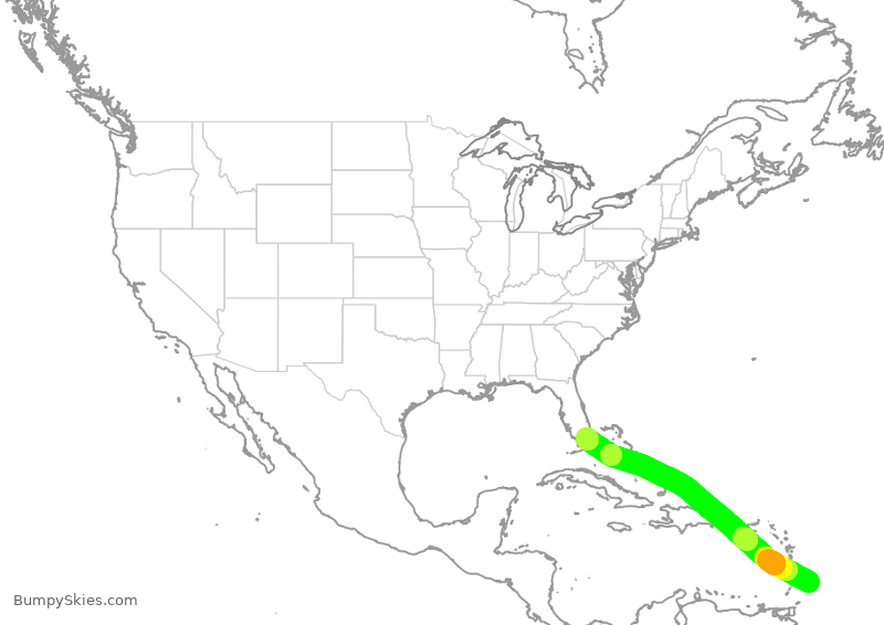 Turbulence forecast map for AAL1089, BGI to MIA
