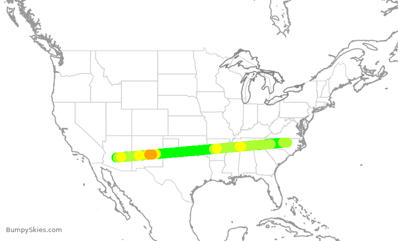 Turbulence forecast map for AAL1092, PHX to RDU