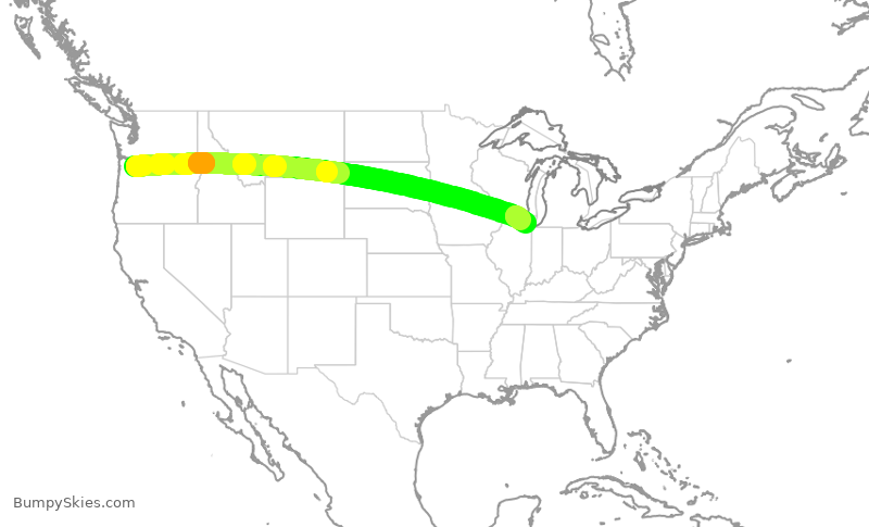 Turbulence forecast map for AAL1094, PDX to ORD