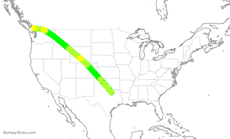 Turbulence forecast map for AAL1099, YVR to DFW