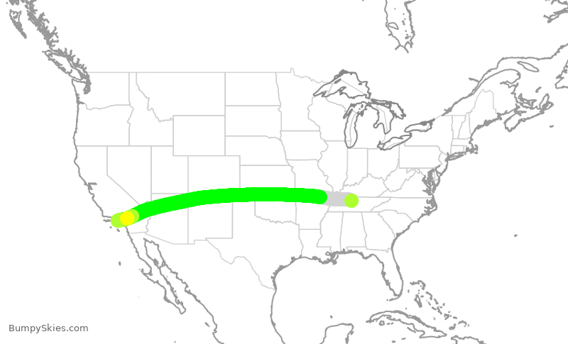 Turbulence forecast map for AAL1100, BNA to LAX